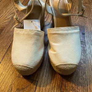 Off White Canvas Wedges